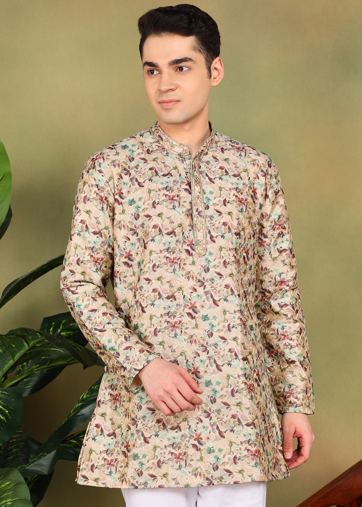 Tattva Men Tan colored Short Kurta