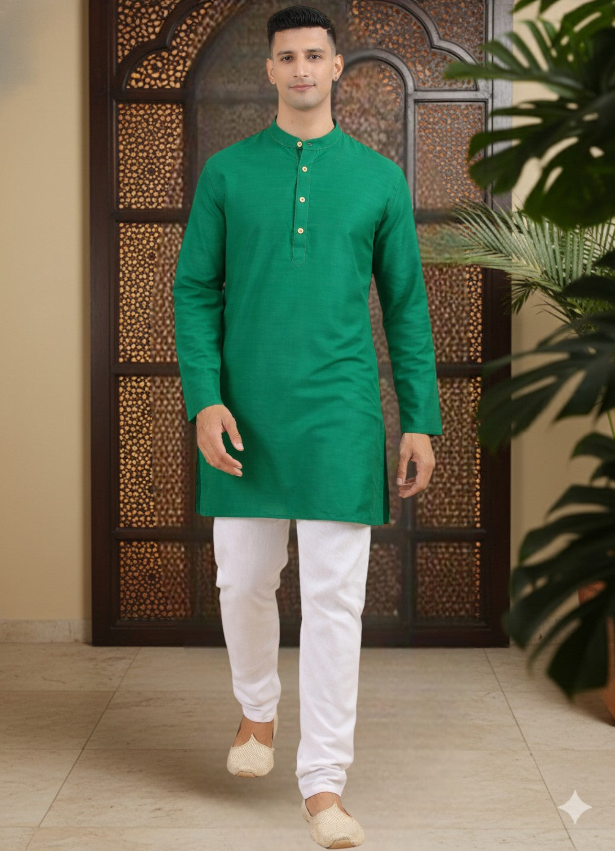Tattva Men Solid Pure Cotton Short Kurta with Mandarin Collar