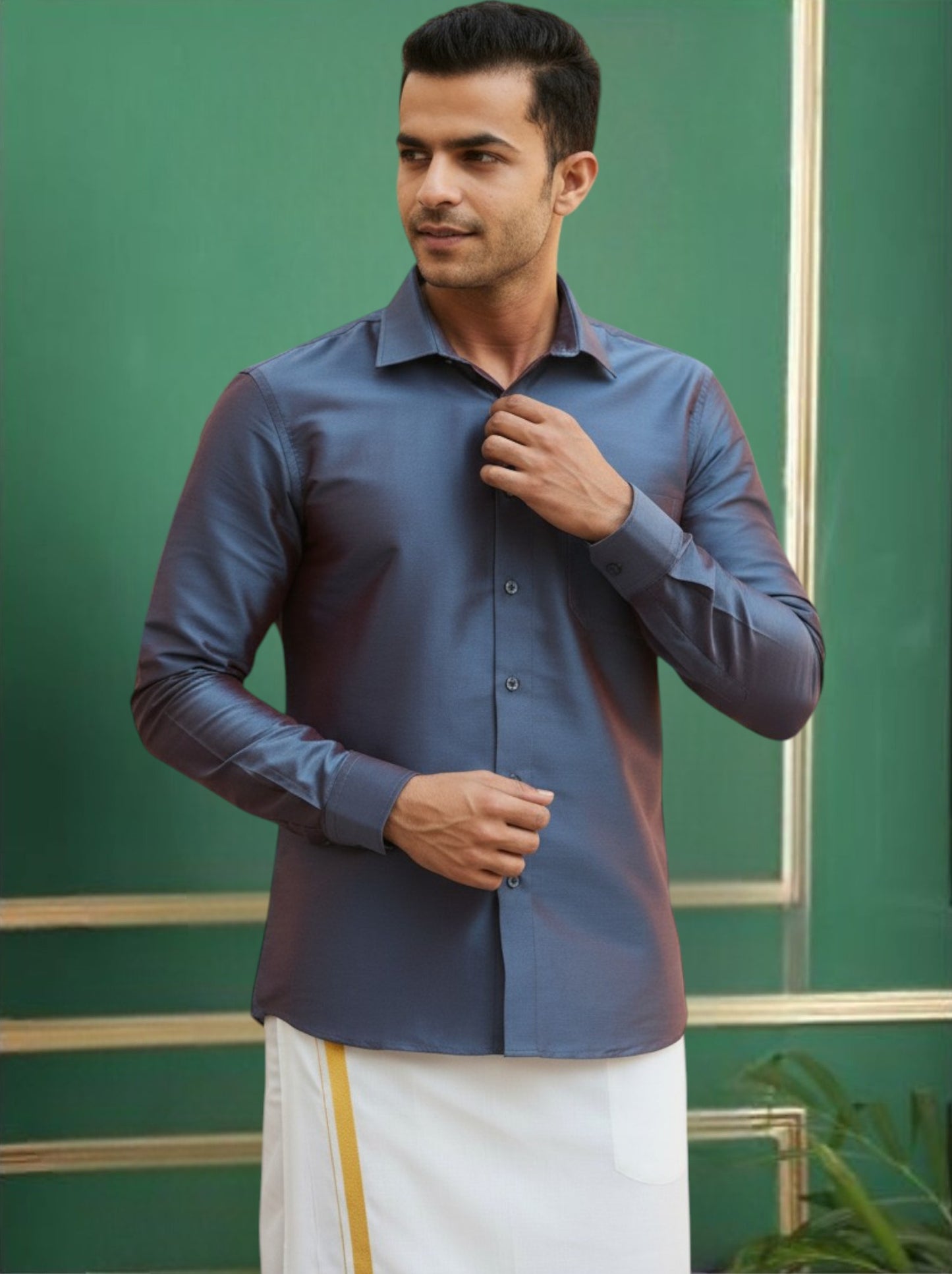 Tattva Mens Blue Colour Solid Shirt
