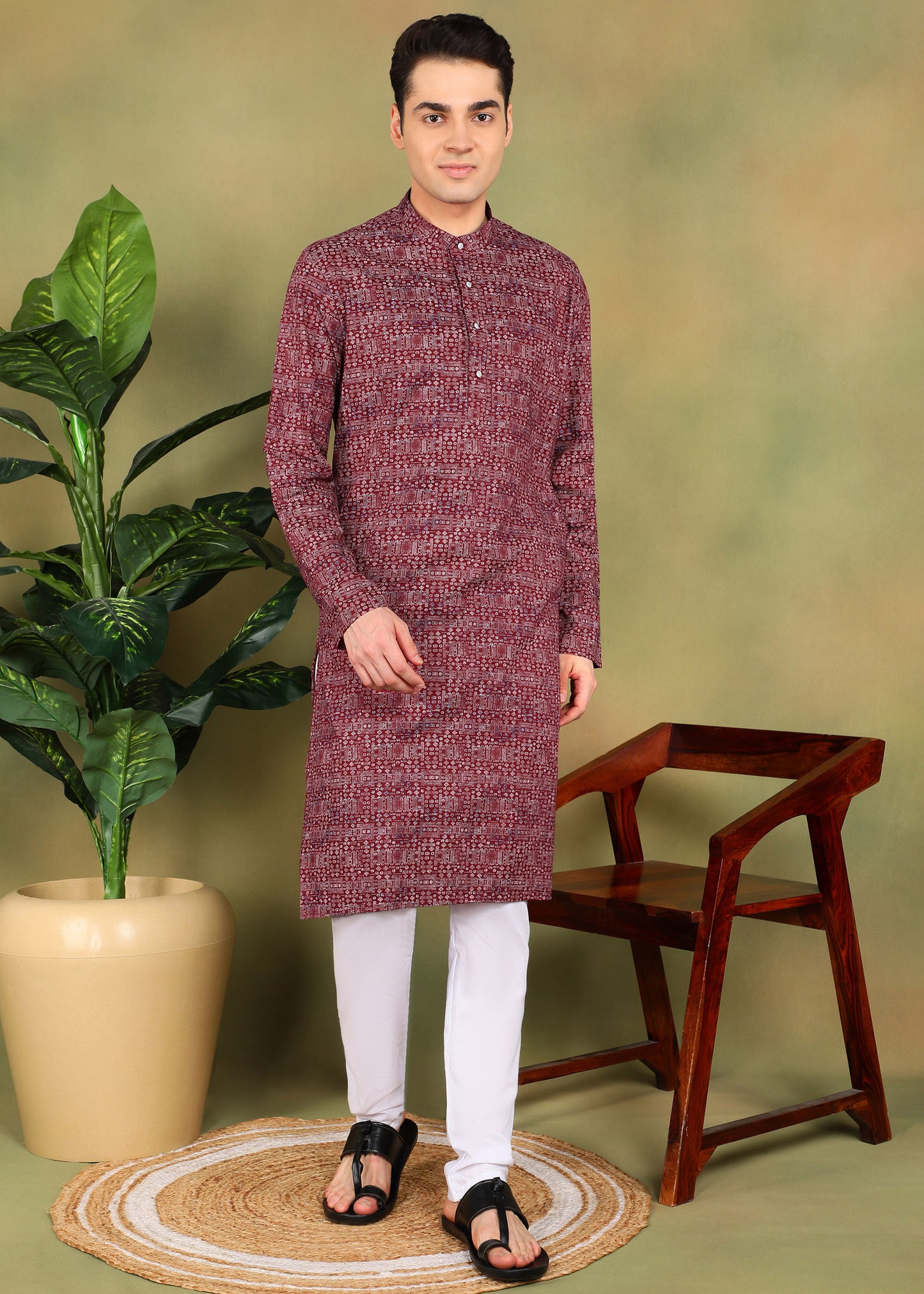Tattva Men Maroon Long Kurta