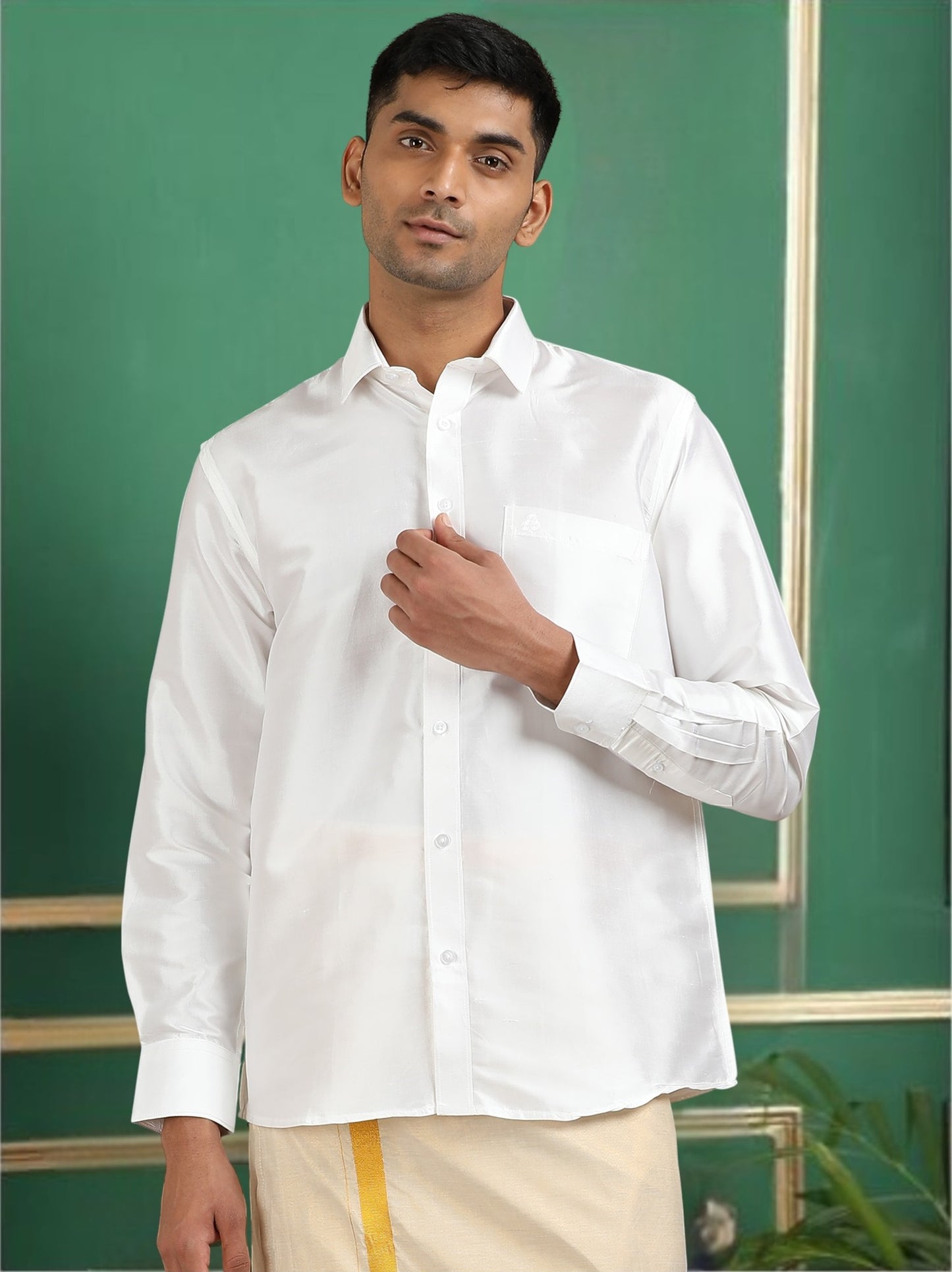 Tattva Men White Toned Pure Silk Shirt