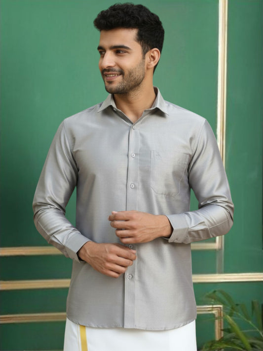 Tattva Mens Silver Colour Solid Shirt