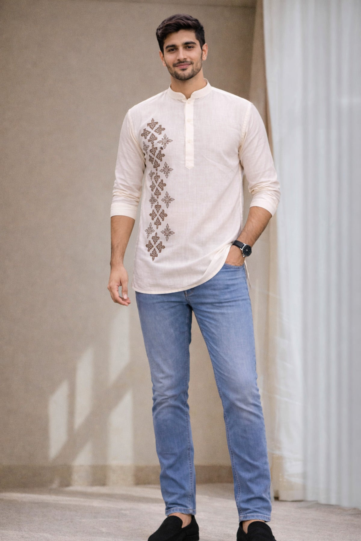 Tattva Men Premium Cotton Printed Straight Kurta