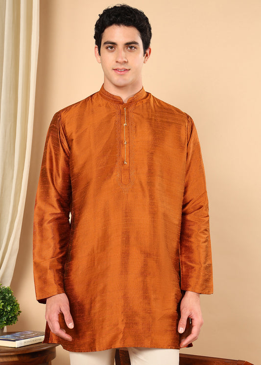 Tattva Men Solid Short Silk Kurta