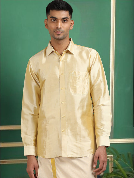 Tattva Men Beige Toned Pure Silk Shirt