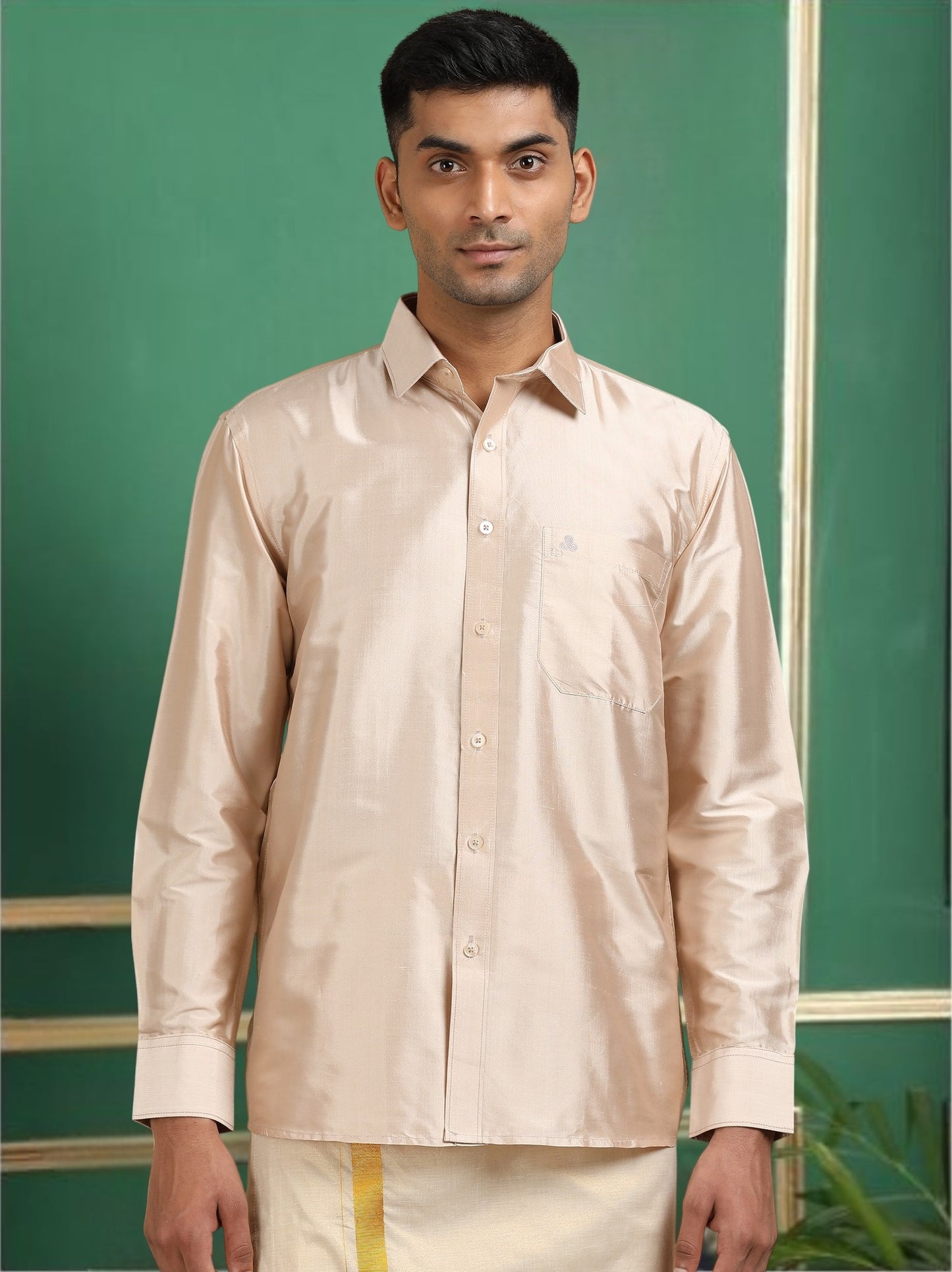 Tattva Men Copper Toned Pure Silk Shirt