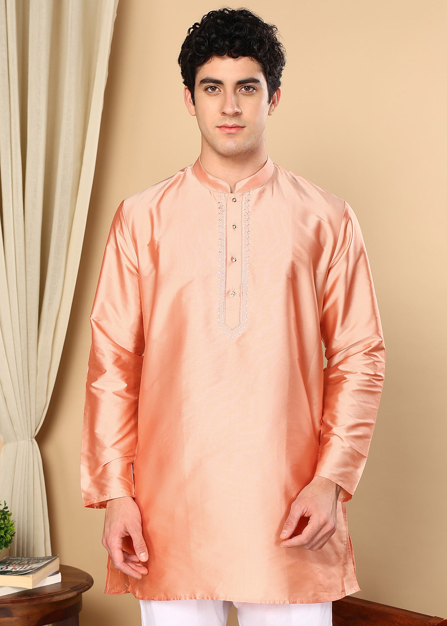 Tattva Men Copper Toned Solid Short Kurta