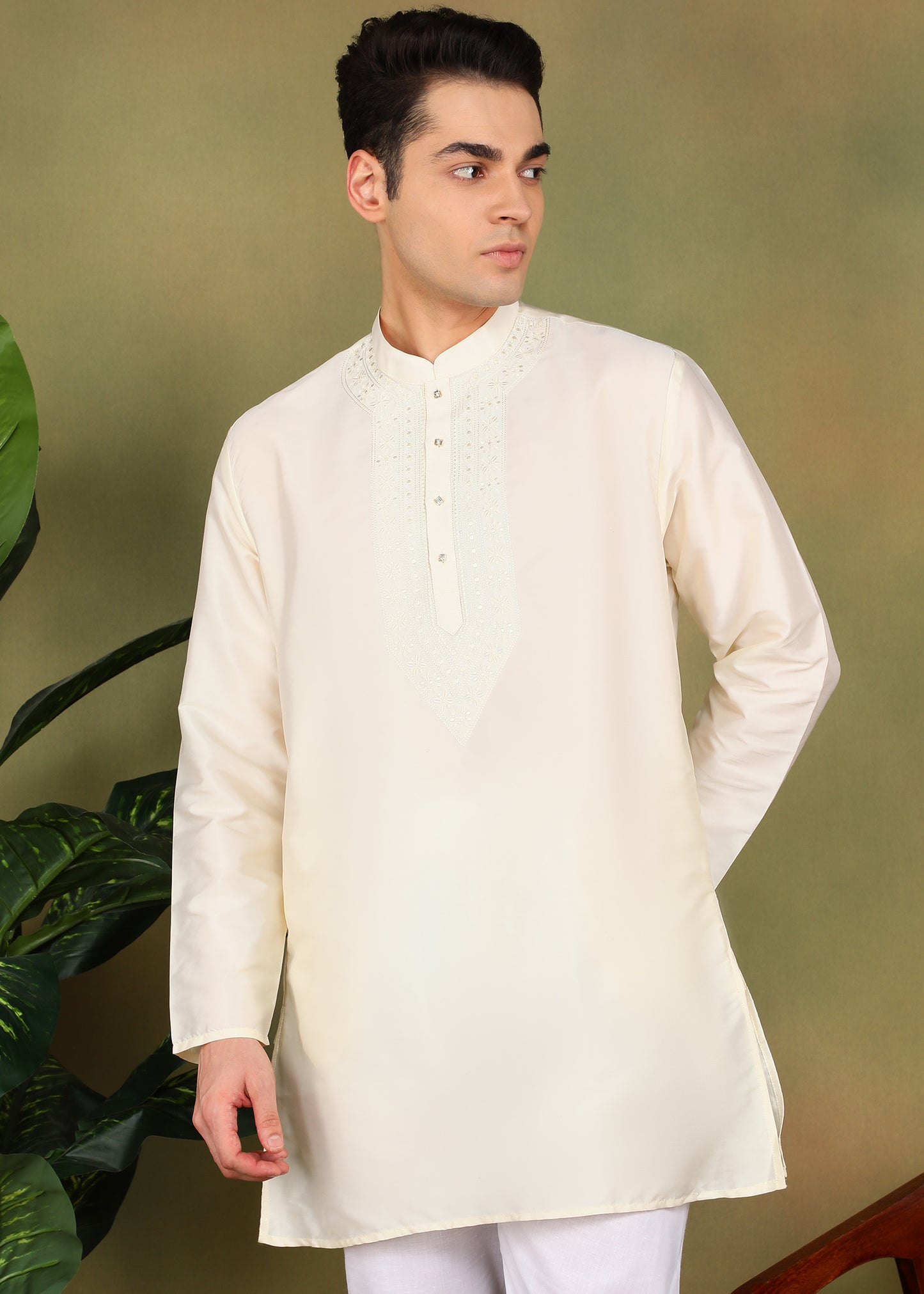 Tattva Men Cream Colored Short Kurta