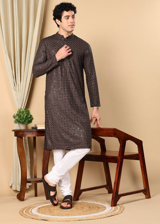 Tattva Embroidered Thread Work Mandarin Collar Straight Kurta