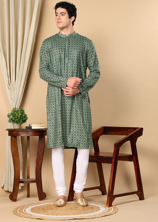 Tattva Embroidered Thread Work Mandarin Collar Straight Kurta