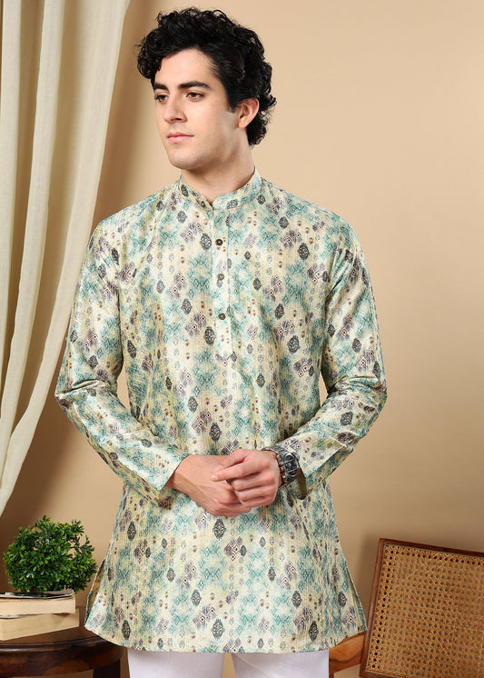 Tattva Green Printed Short Kurta