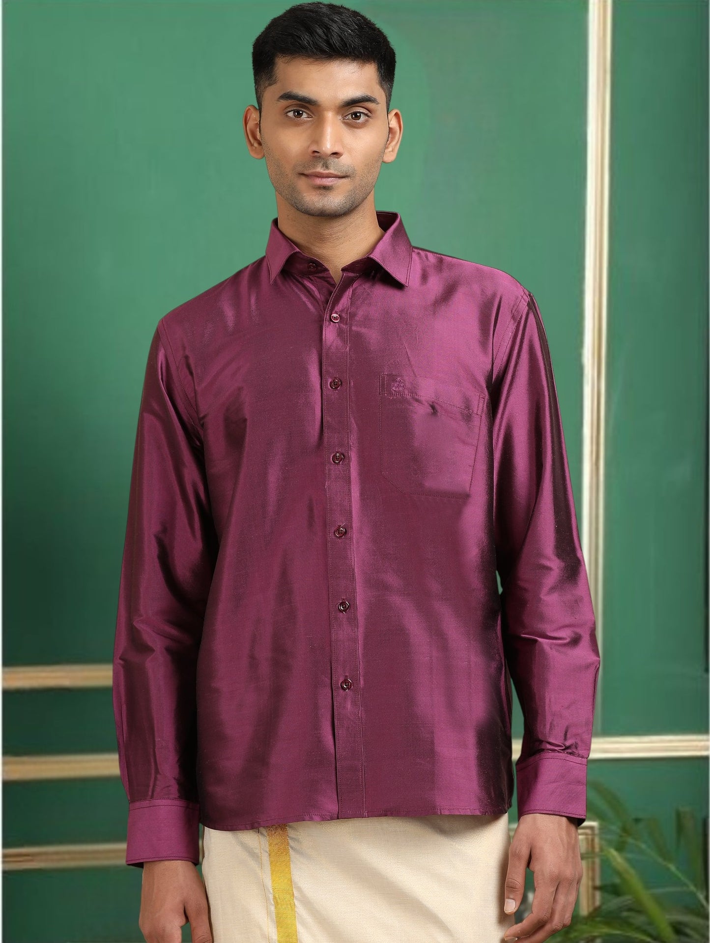Tattva Men Purple Toned Pure Silk Shirt