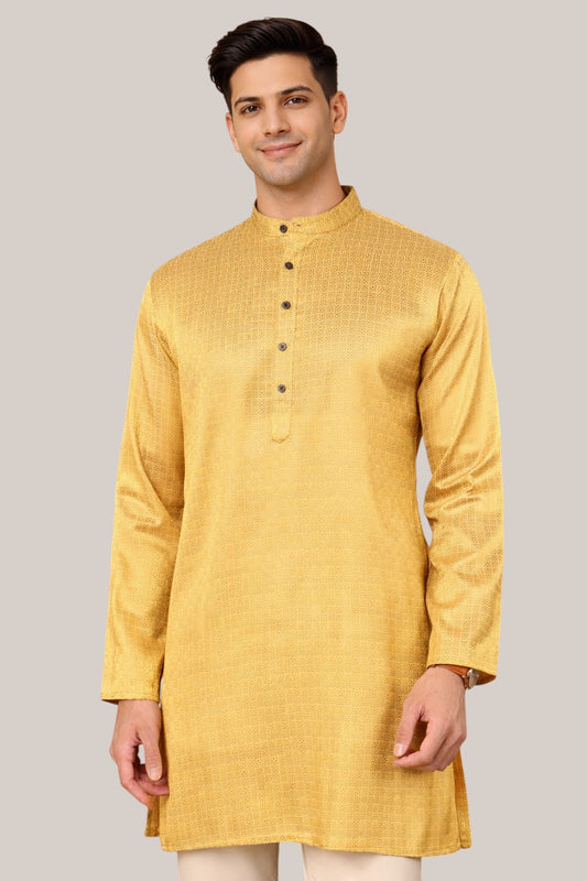 Tattva Men Woven Design Band Collar Straight Kurta