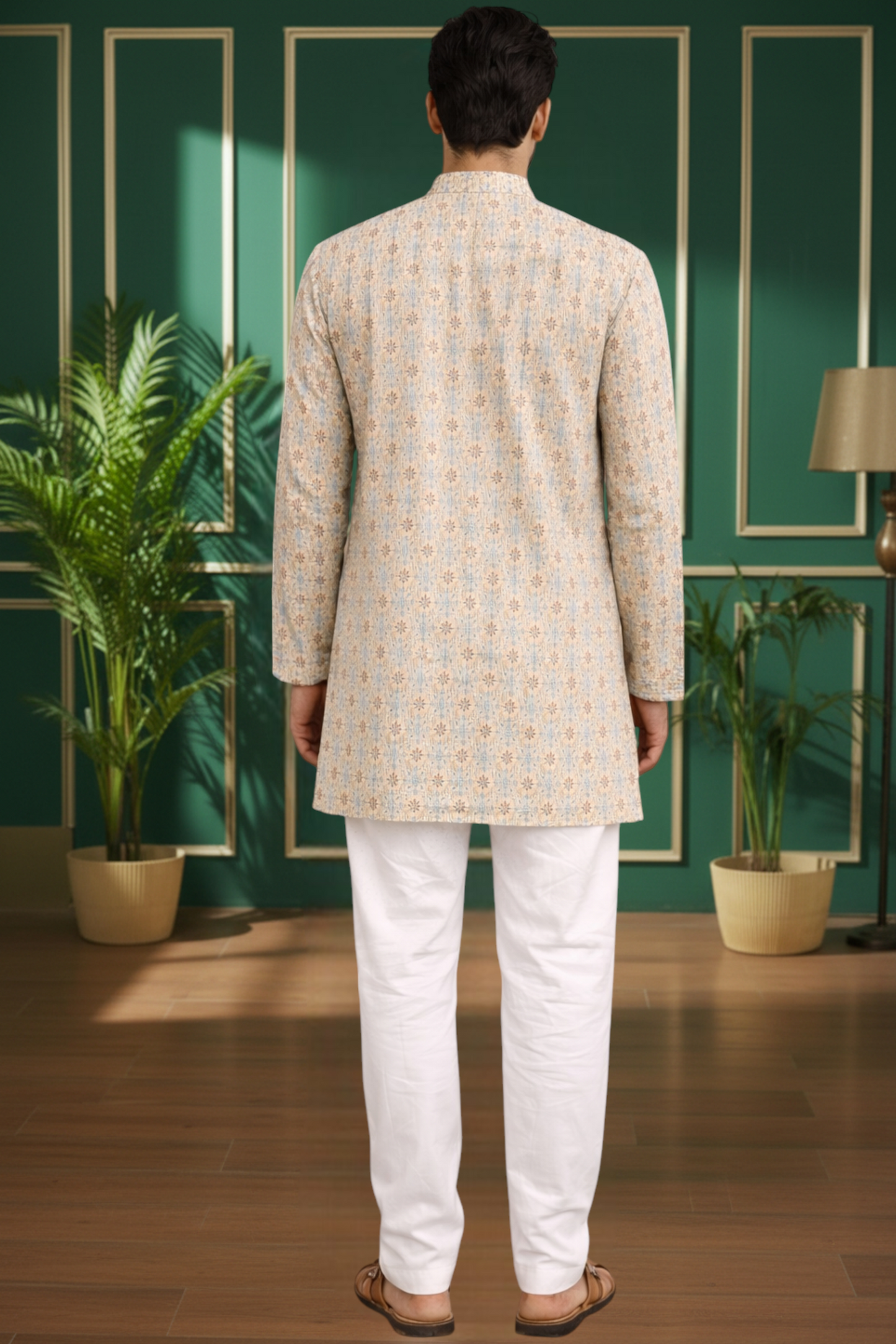 Tattva Men Striped Mandarin Collar Cotton Straight Short Kurta