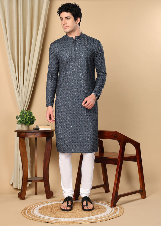 Tattva Embroidered Thread Work Mandarin Collar Straight Kurta