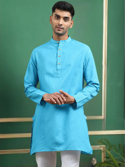 Tattva Turquoise Toned Solid Cotton Short Kurta