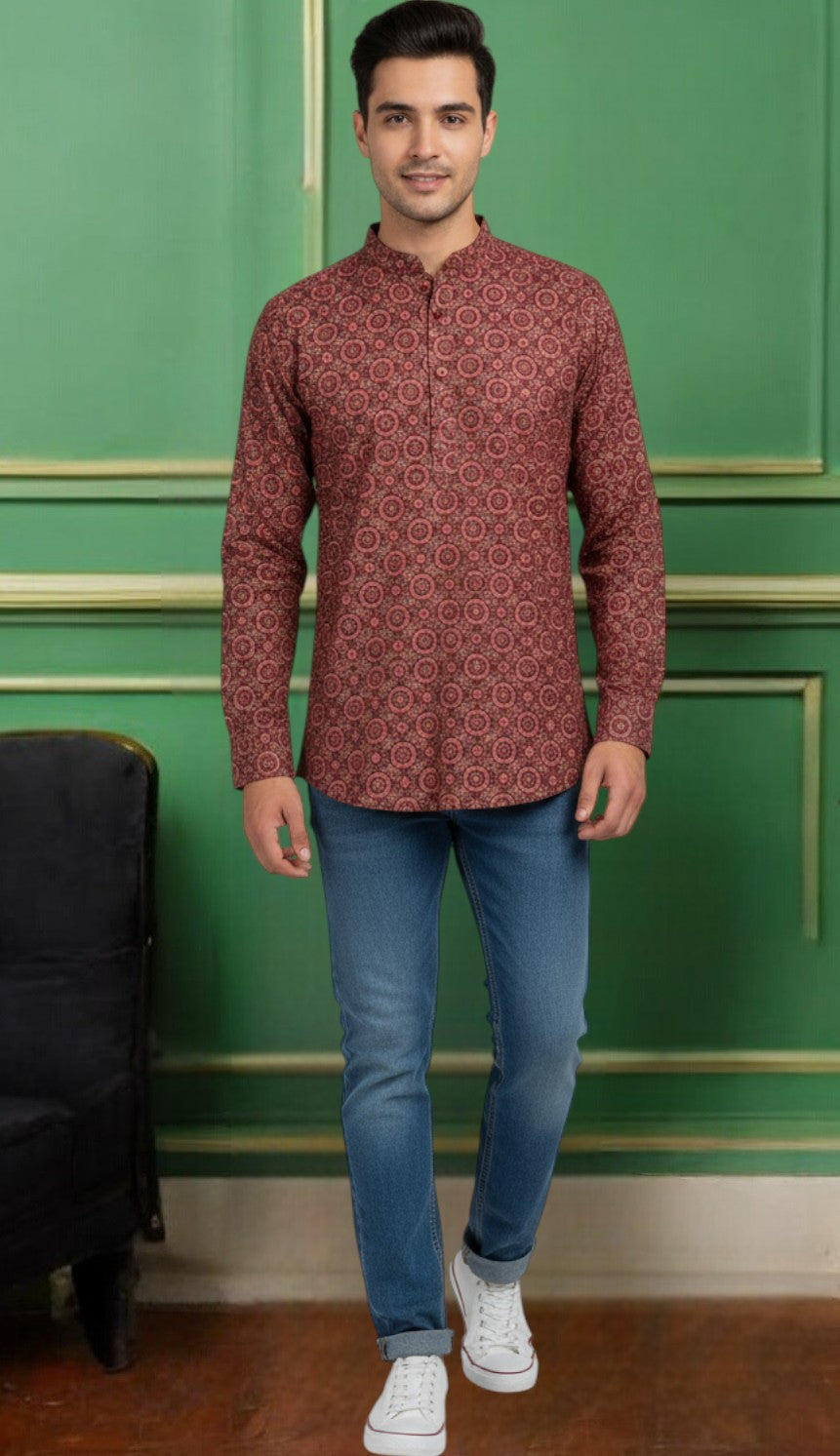 Tattva Men Printed Super Short Kurta