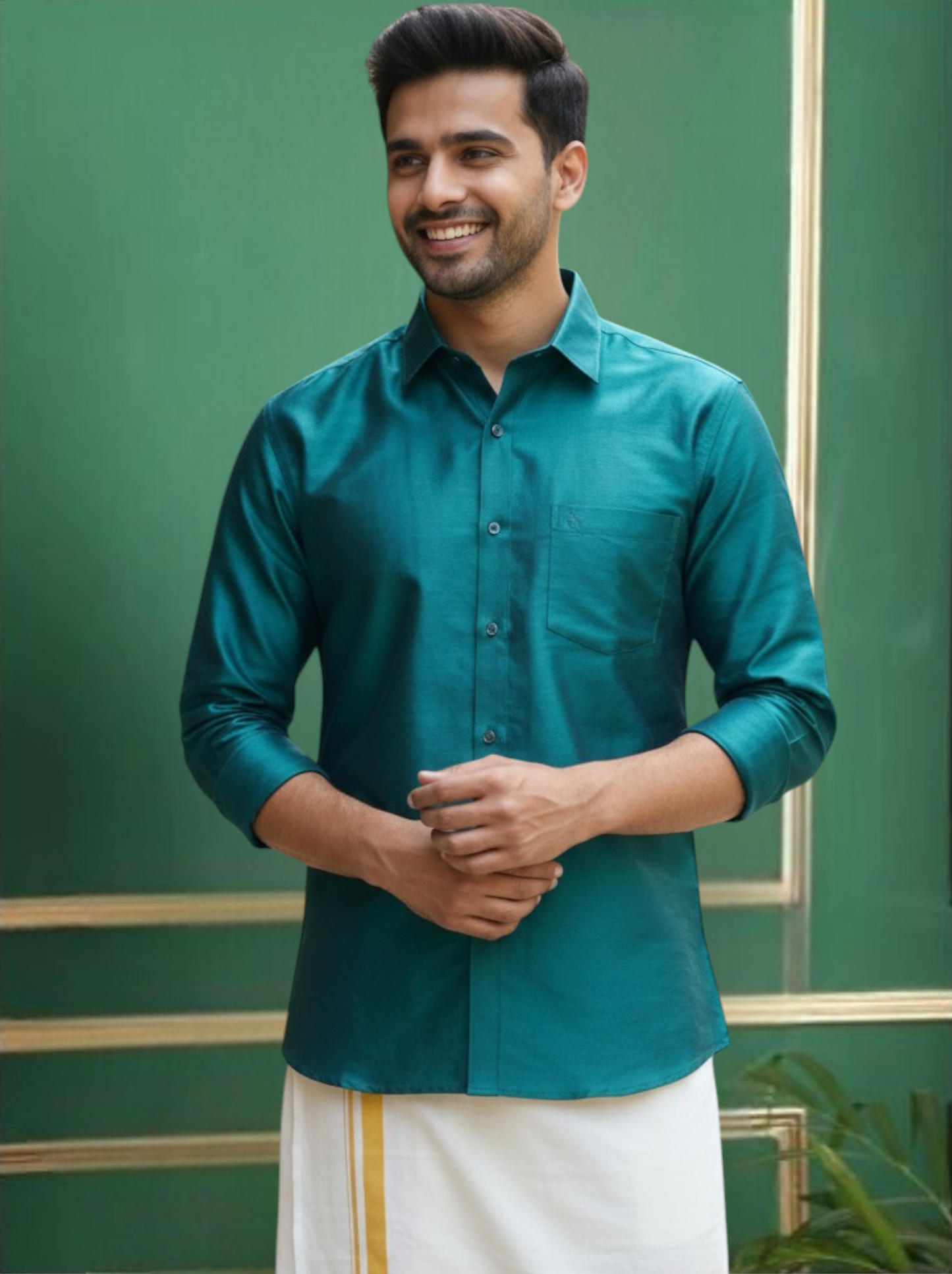 Tattva Mens Rama Green Solid Shirt