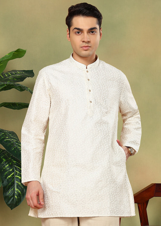 Tattva Men Sequined Thread Work Short Kurta