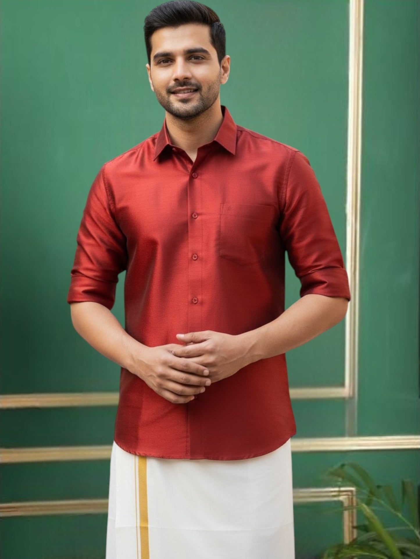 Tattva Mens Red Colour Solid Party Shirt