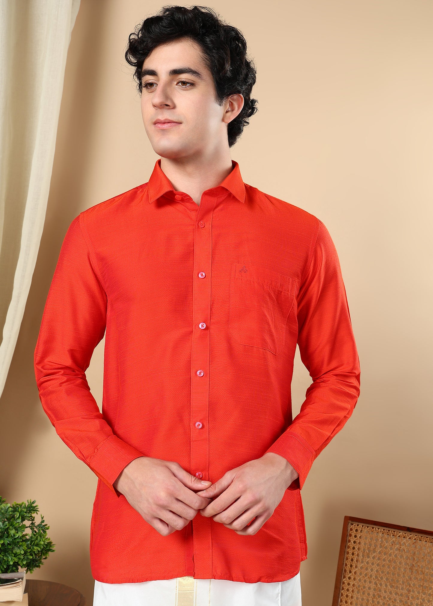 Tattva Men Orange Solid Shirt