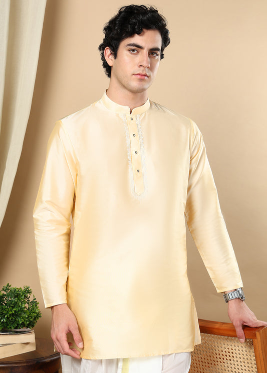 Tattva Men Beige Solid Short Kurta