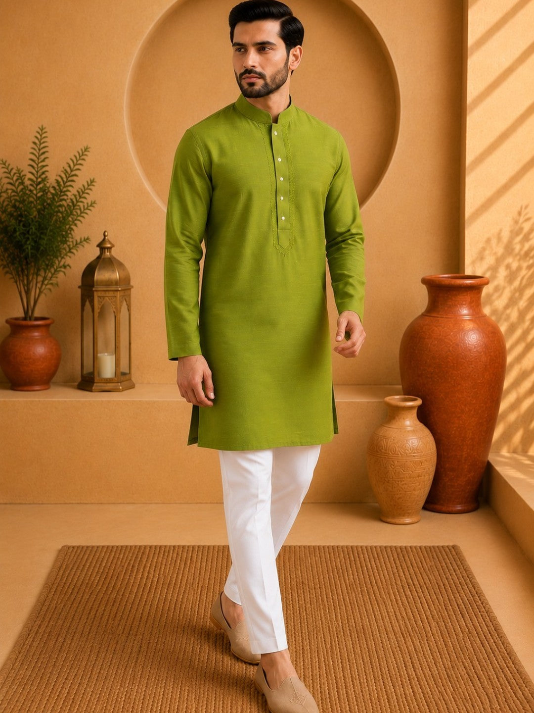 Tattva Solid Embroidered Mandarin Collar Short Kurta