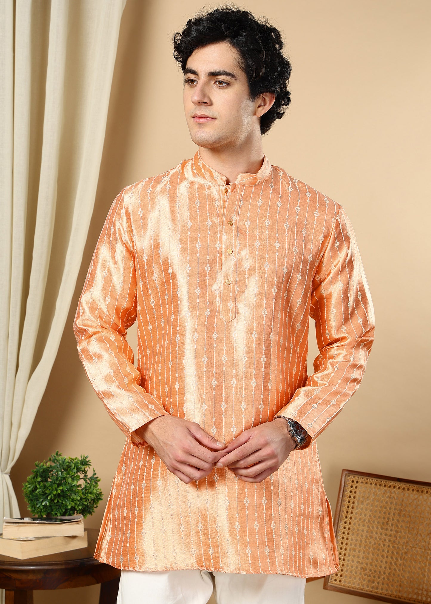 Tattva Orange Printed Short Kurta