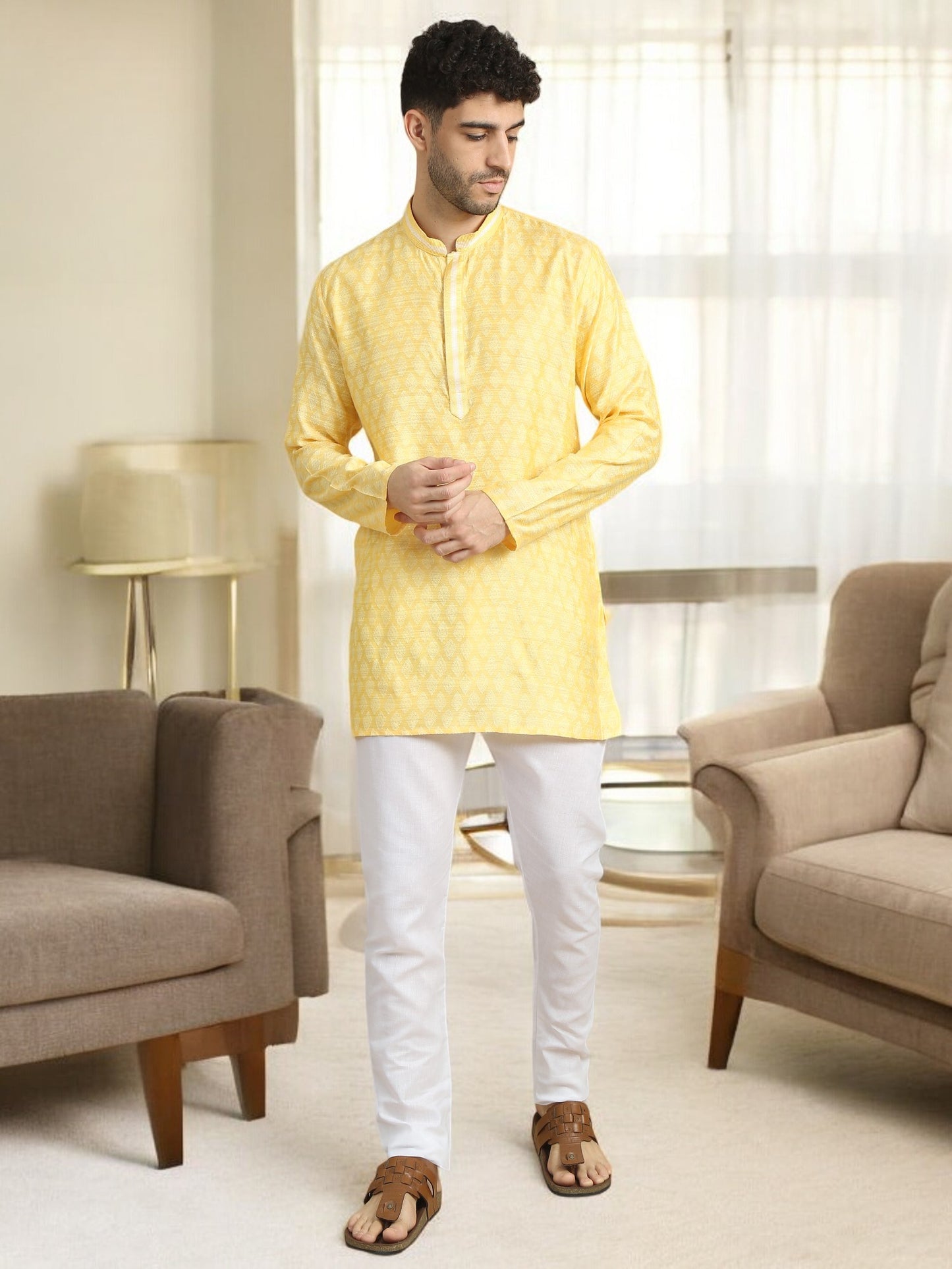 Tattva Men Woven Design Cotton Blend Straight Kurta