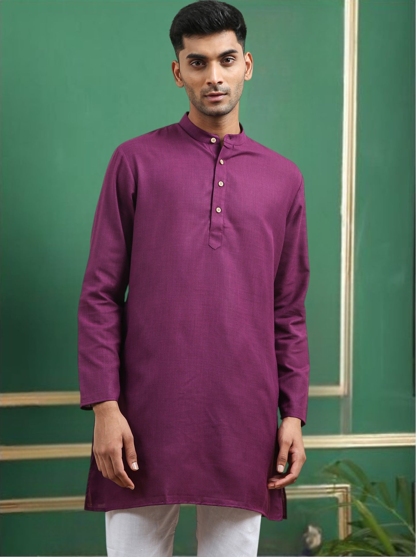 Tattva Purple Toned Solid Cotton Short Kurta
