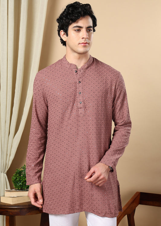 Tattva Maroon Embroidered Short Kurta