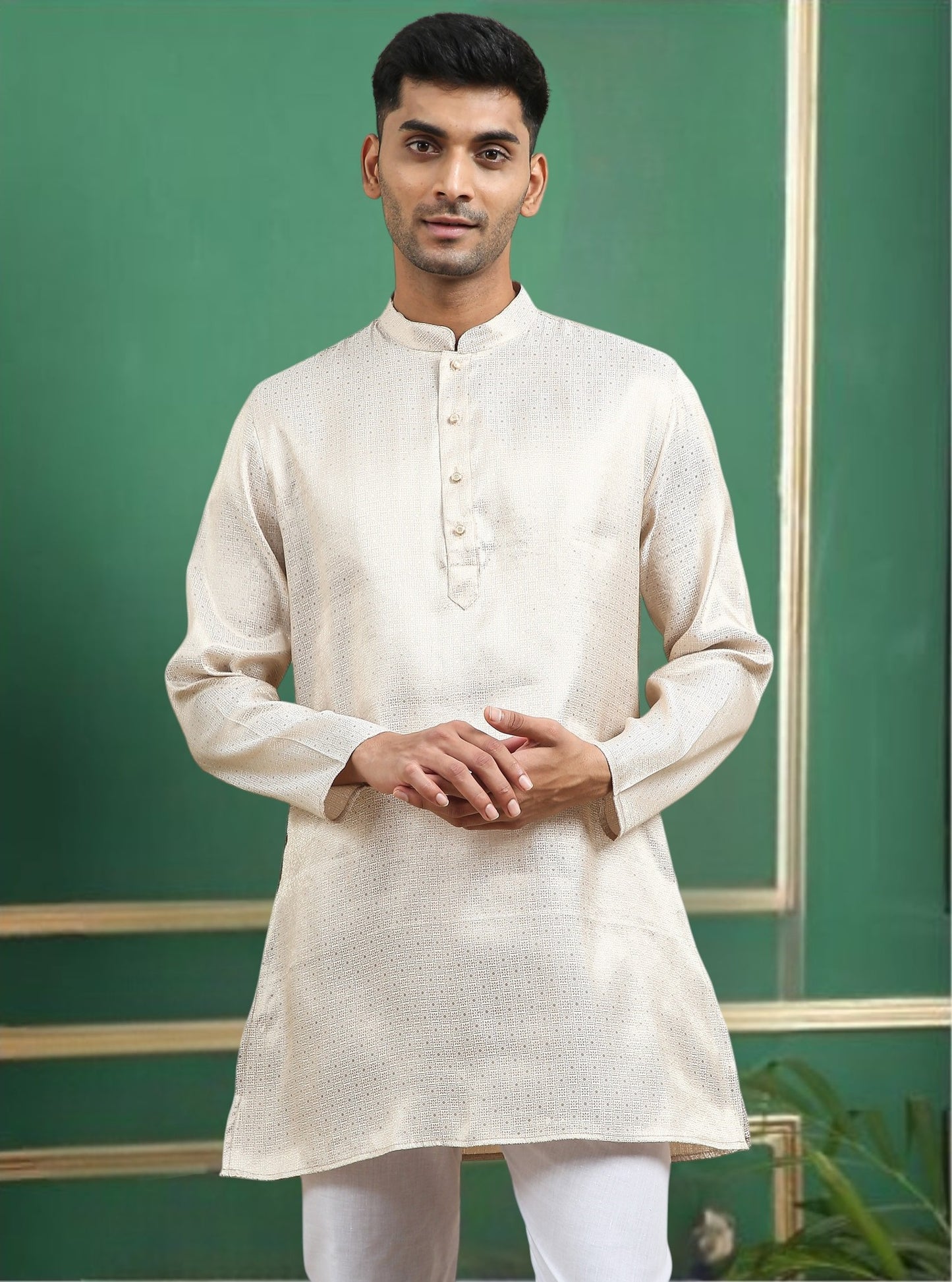Tattva Cream Toned brocade Polyster Short Kurta