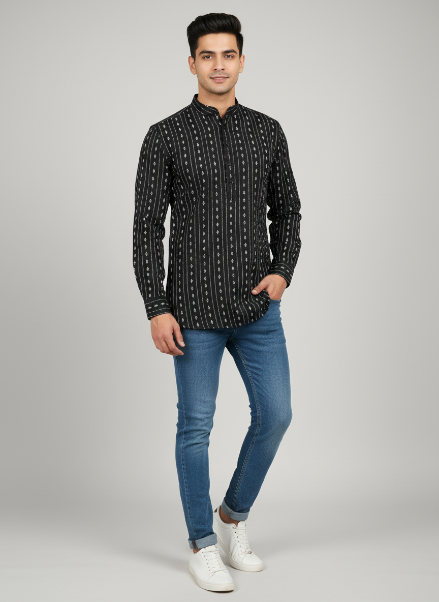 Tattva Woven Design Thread Work Super Short Kurta