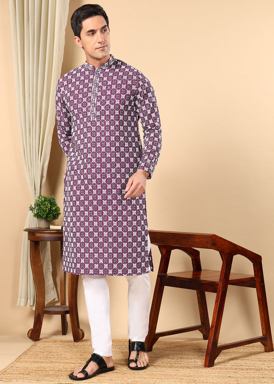 Tattva Men Woven Design Polyester Straight Kurta Set