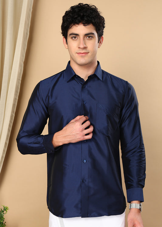 Tattva Mens Navy Blue Solid Shirt