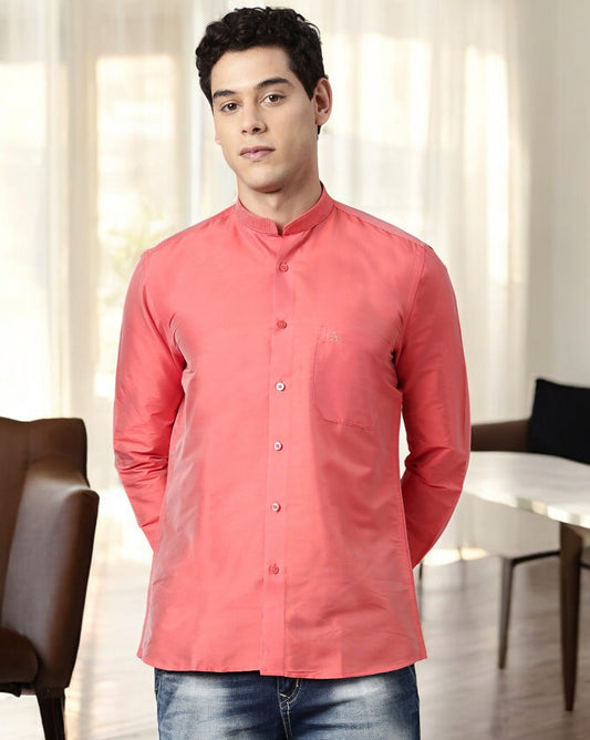 Peach Color Art Silk Slim Fit Solid Party Shirt