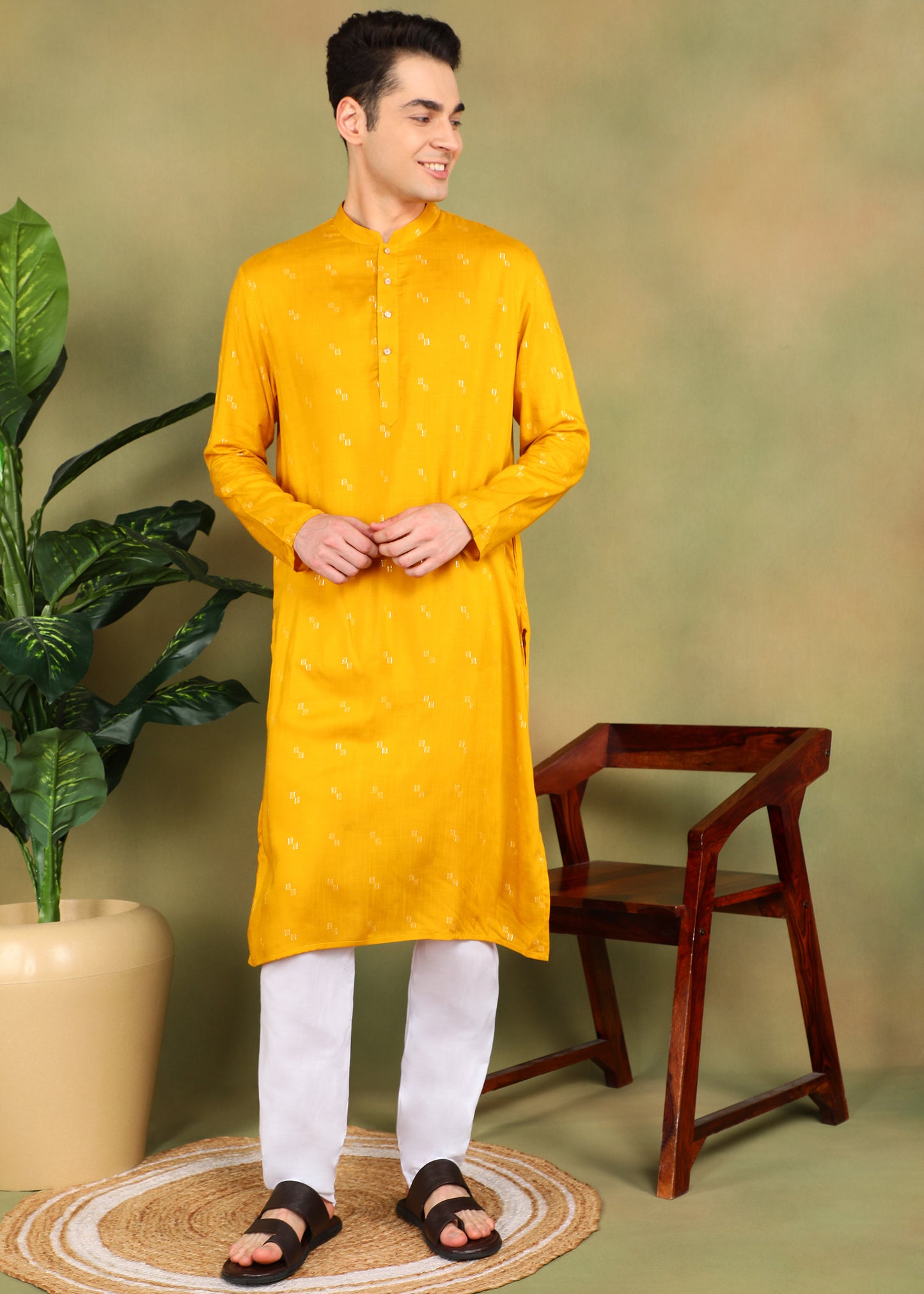 Tattva Men Geometric Printed Kurta Pyjama Set