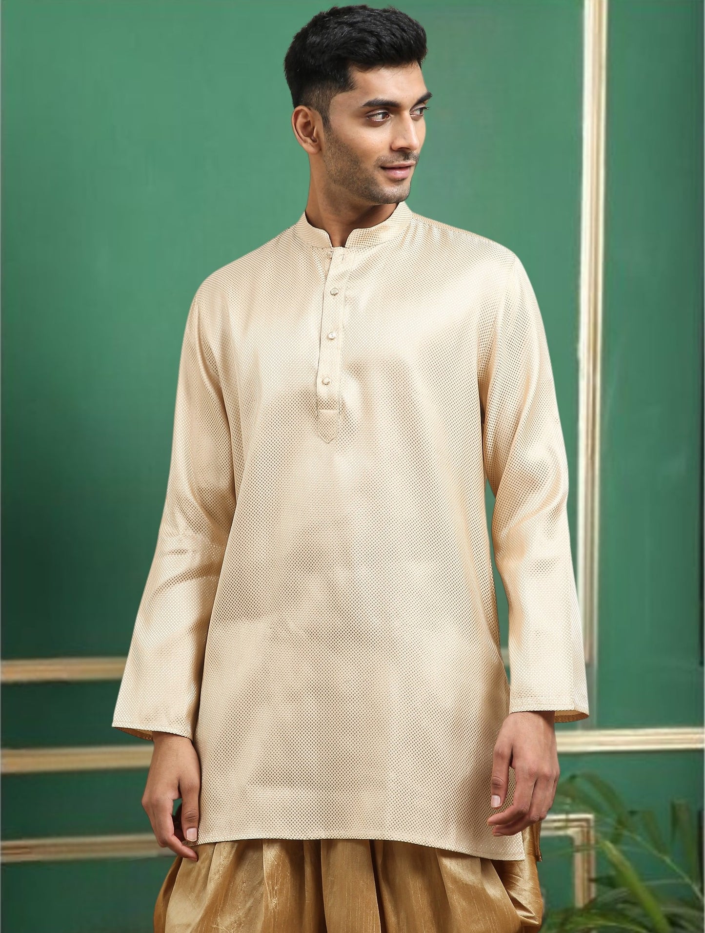 Tattva Beige Toned brocade Polyster Short Kurta