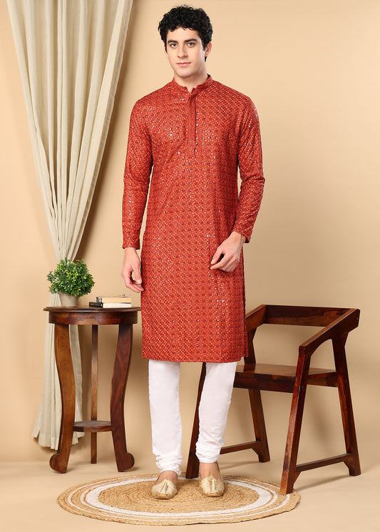 Tattva Embroidered Thread Work Mandarin Collar Straight Kurta