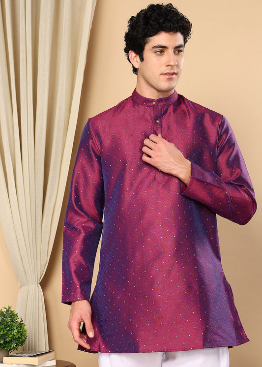 Tattva Geometric Printed Mukaish Work Mandarin Collar Straight Kurta