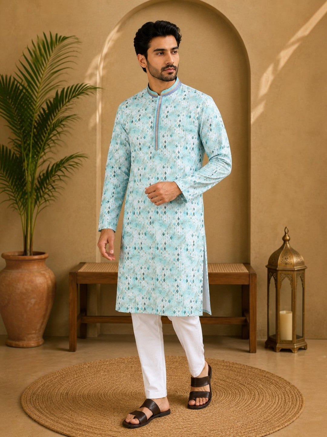 Tattva Men's Embroidered Thread Work Sequinned Kurta