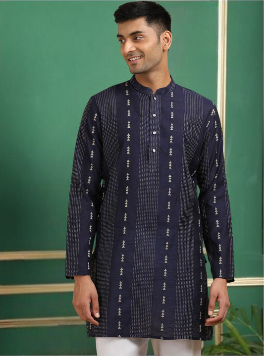 Tattva Navy Blue Toned Threadwork Short Kurta