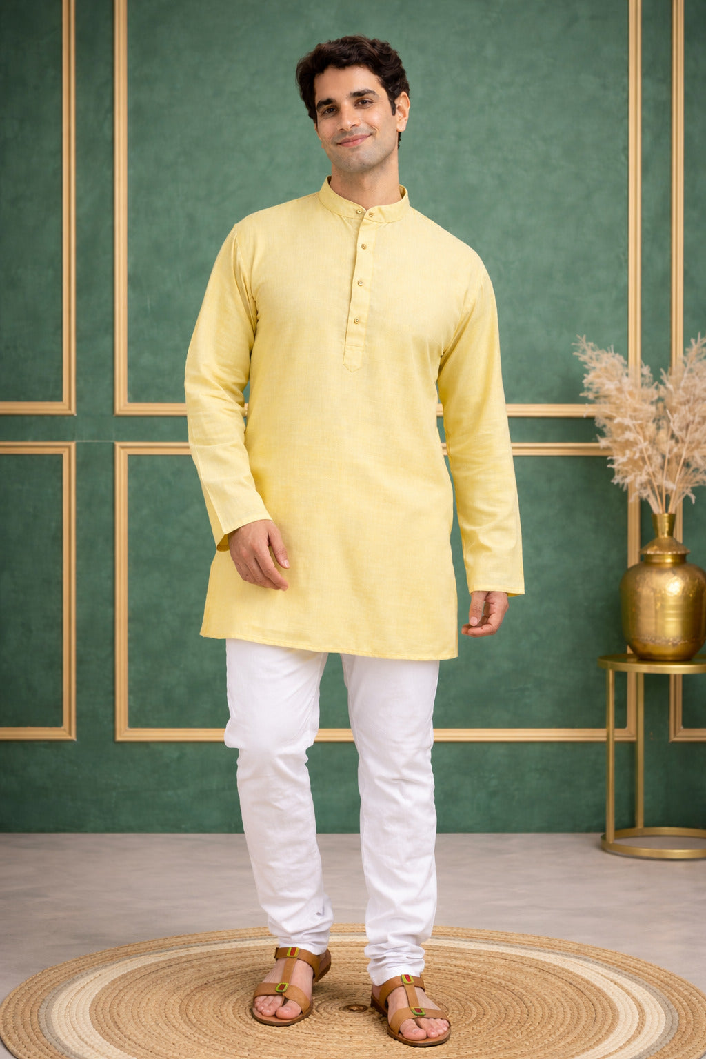 Tattva Men Premium Cotton Solid Straight Kurta