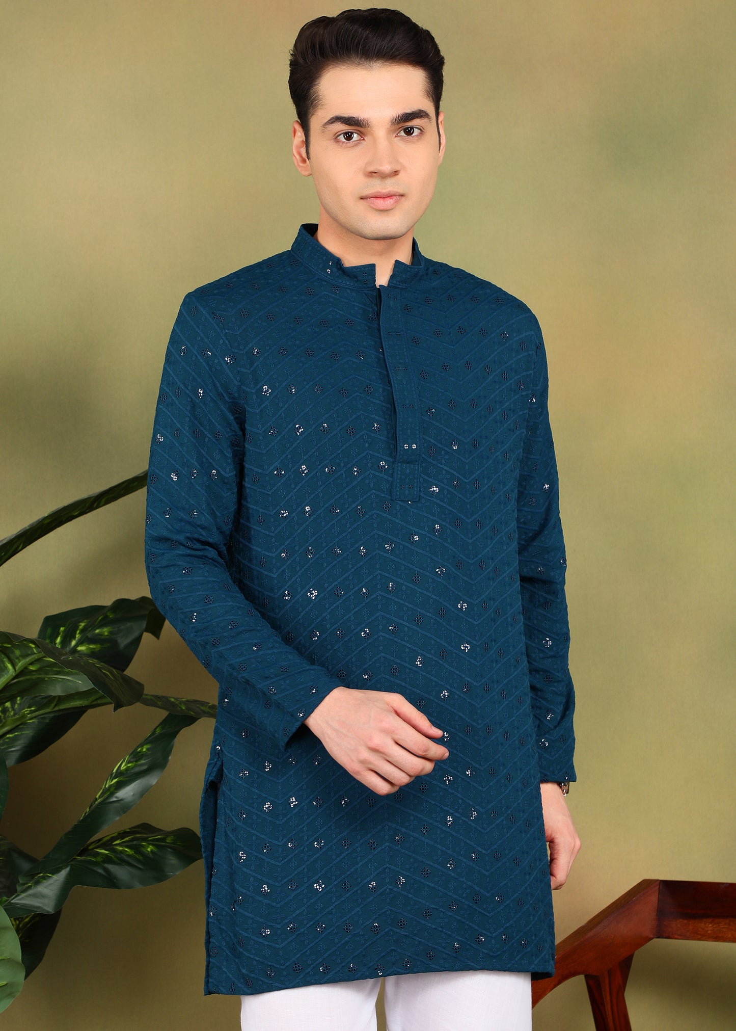 Tattva Men Dark Blue Short Kurta