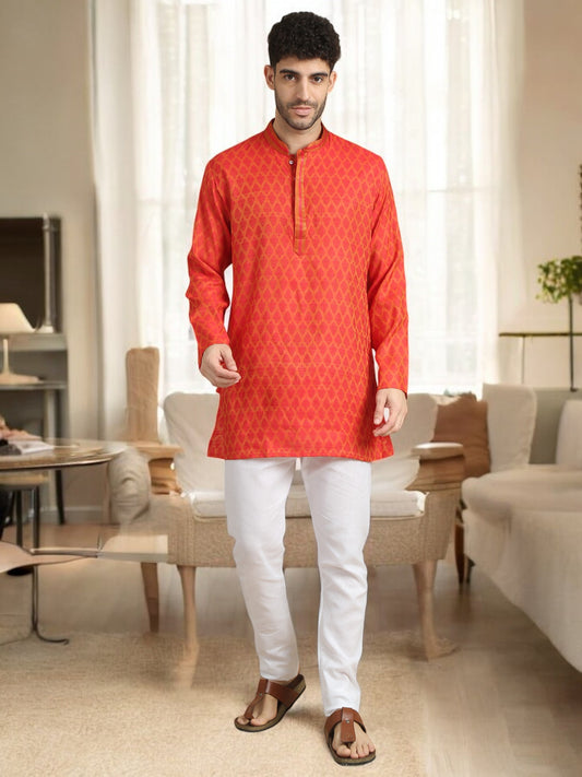 Tattva Men Woven Design Cotton Blend Straight Kurta