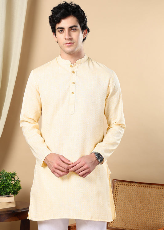 Tattva Almond Toned Woven Design Short Kurta