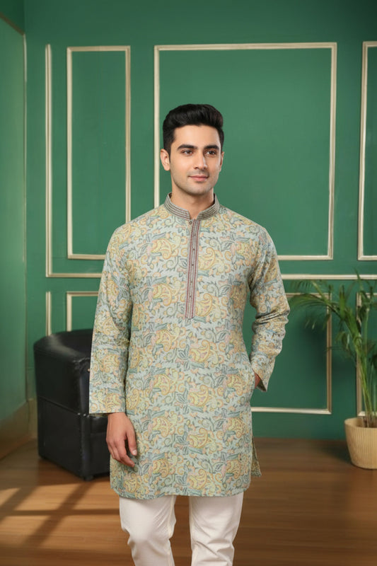 Tattva Men Applique Threadwork Short Kurta