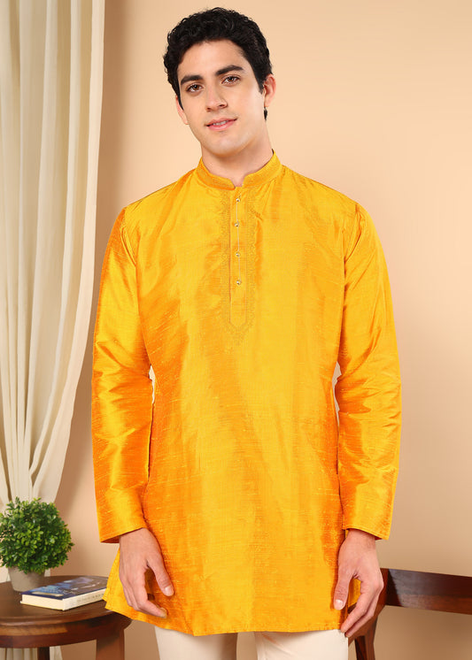 Tattva Men Solid Short Silk Kurta