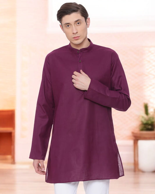 Purple Cotton Straight Solid Kurta