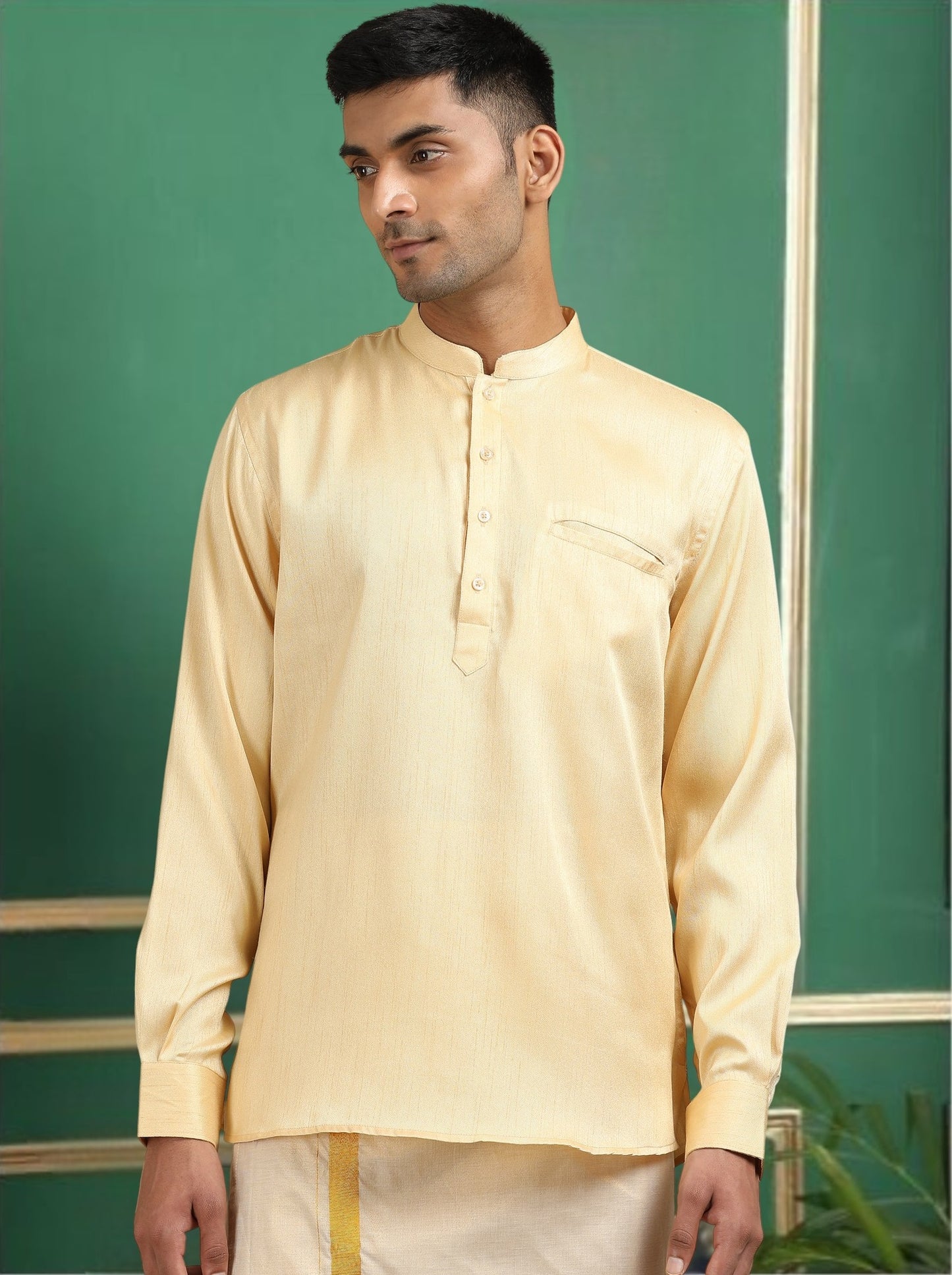 Tattva Men Beige Solid Super Short Kurta